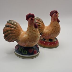 Salt And Pepper Shakers Vintage Red and Orange Rooster Figurines